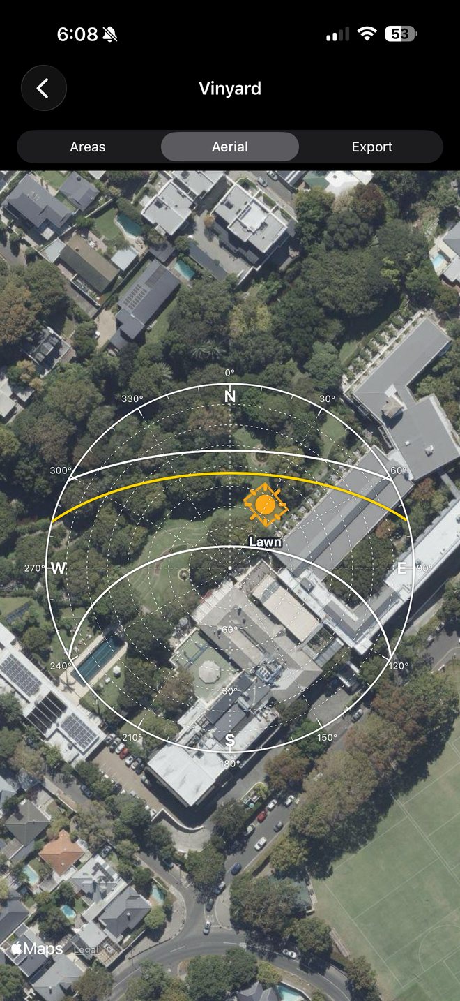 Erebus Solar aerial view with the annual sun path drawn over a project site